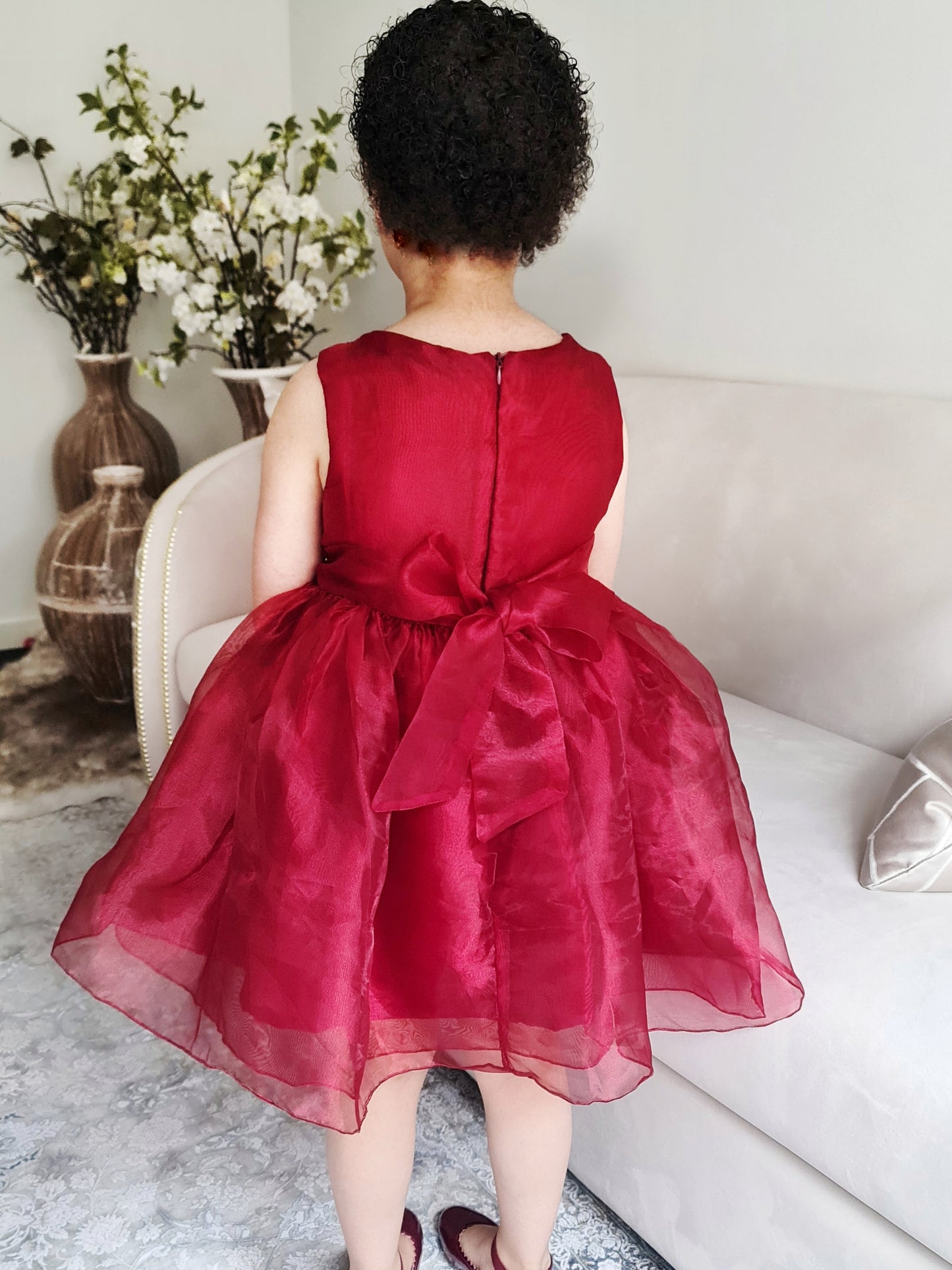 Burgundy Organza Girls Dress