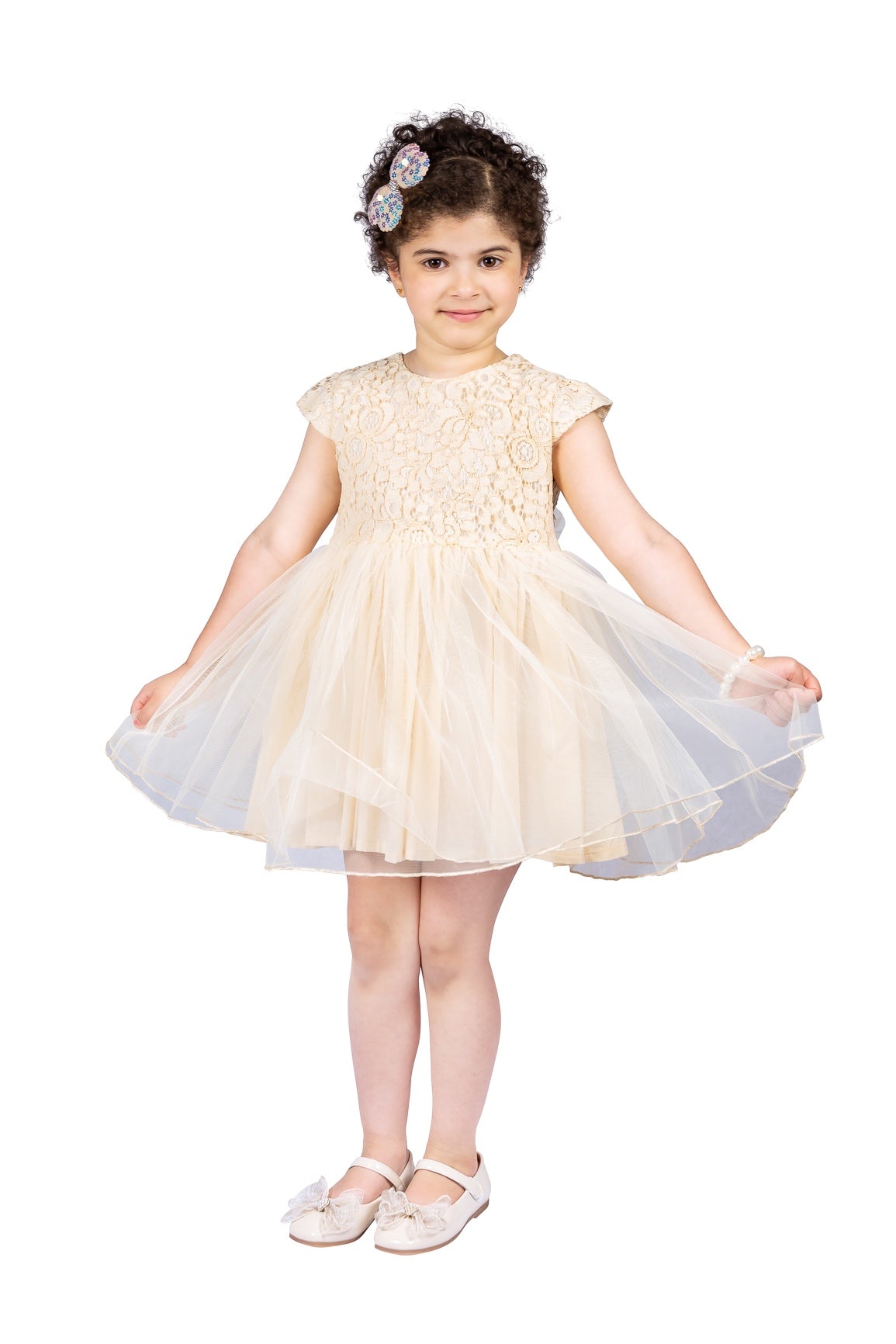 Cream Colour Tulle Girl Dress