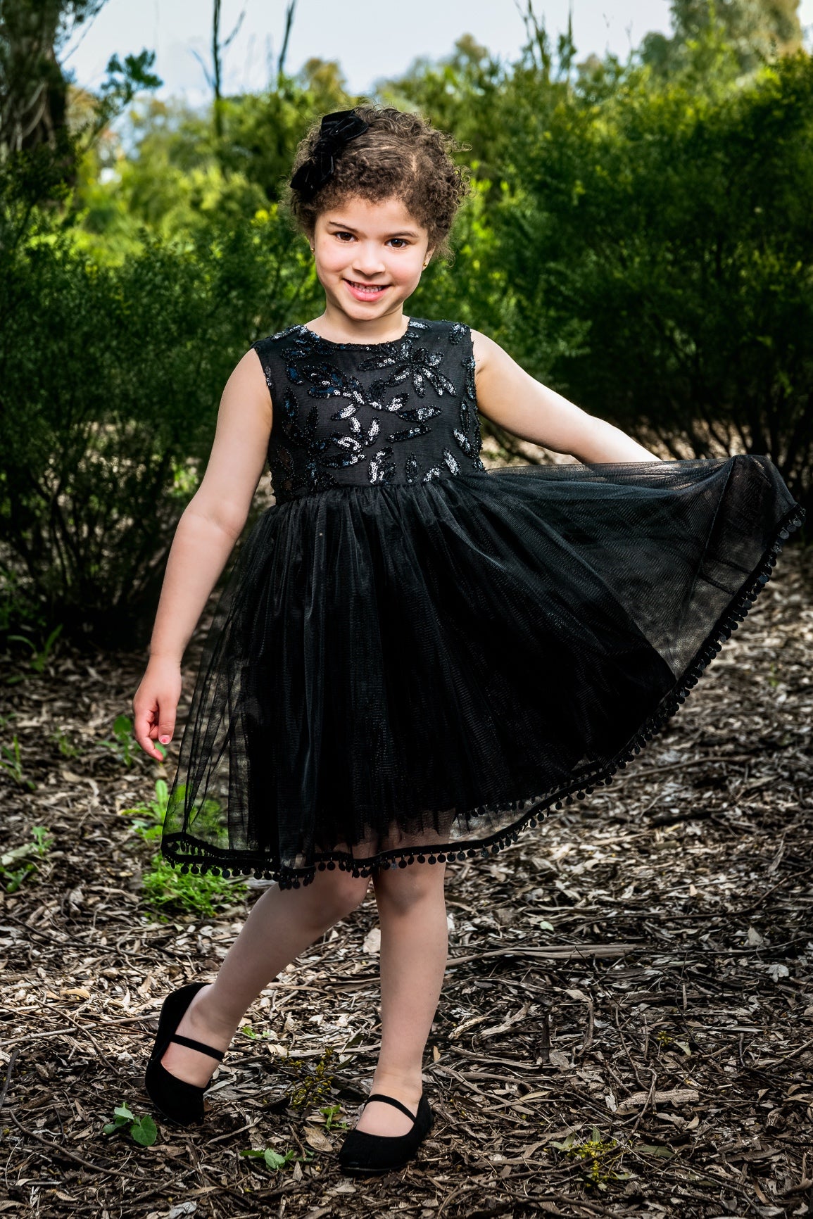 Black Embriodered Tulle Dress