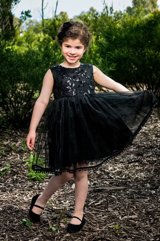 Black Embriodered Tulle Dress
