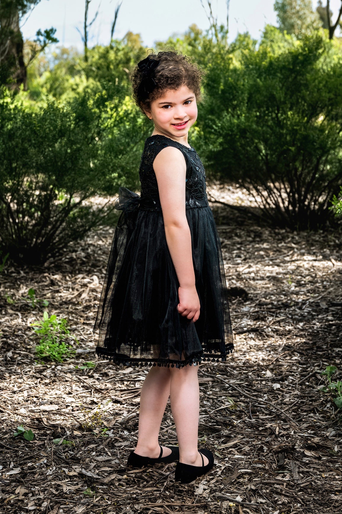 Black Embriodered Tulle Dress