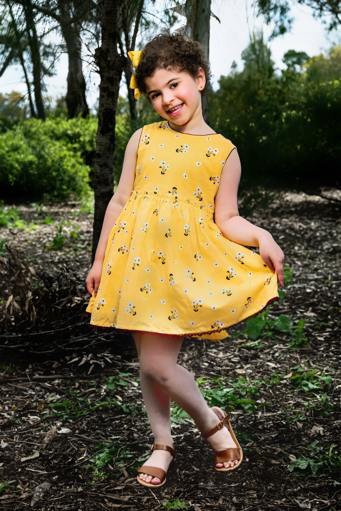 Yellow Floral Cotton Girl Dress