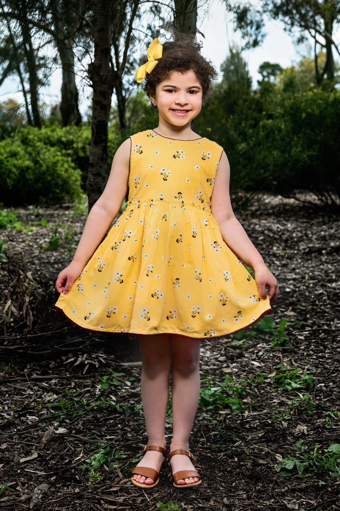 Yellow Floral Cotton Girl Dress