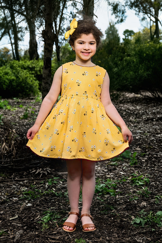 Yellow Floral Cotton Girl Dress